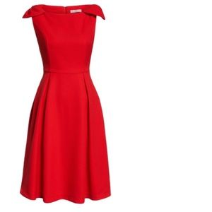 1901 Nordstrom red flare bow shoulder a-line dress